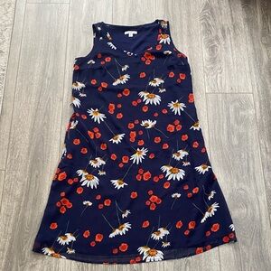 Isaac Mizrahi - Navy Sleeveless Midi Dress w/ Red & White Floral Pattern- Size S
